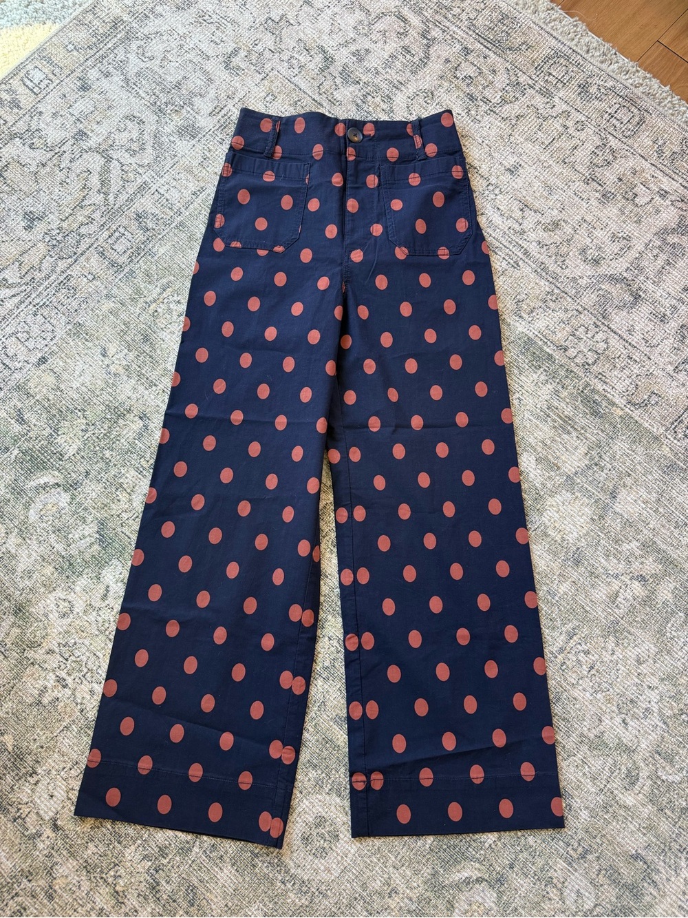 Maeve Colette Cropped Wide Leg Pants High Waist Polka Dot Navy Red Size 26 - Picture 3 of 8